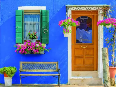 Anna's Collection tuinschilderij blauw huis 58x78cm multi