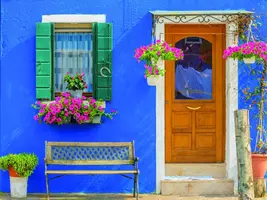 Anna's Collection tuinschilderij blauw huis 58x78cm multi kopen?