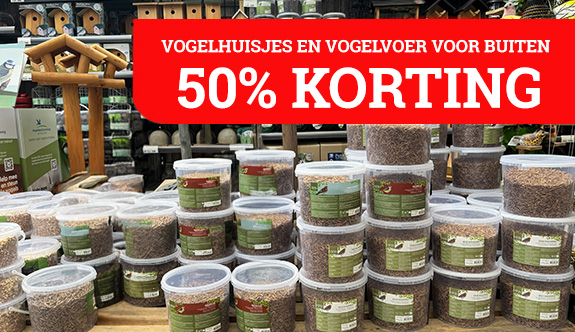 50% korting op vogelhuisjes en vogelvoer voor buitenvogels
