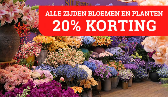 20% korting op zijden bloemen en planten