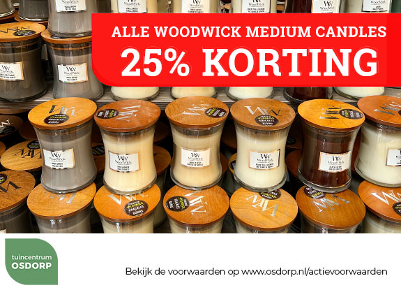 25% korting op alle Woodwick medium candles