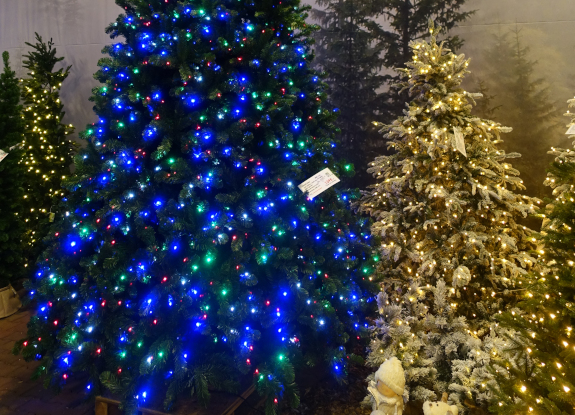 Verlichte kunstkerstbomen tuincentrum Osdorp
