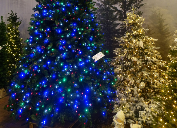 Verlichte kunstkerstbomen tuincentrum Osdorp