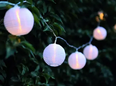 Anna's Collection 10st solar lampion wit 8 cm/2,5 m led warm wit