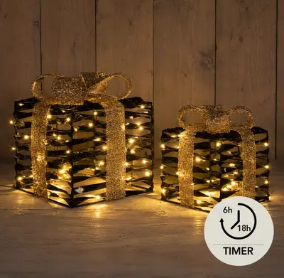 Anna's Collection cadeaudoos – 20 LED, 15 x 15 x 17 cm, goud/zwart - afbeelding 1