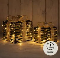 Anna's Collection cadeaudoos – 20 LED, 15 x 15 x 17 cm, goud/zwart - afbeelding 1