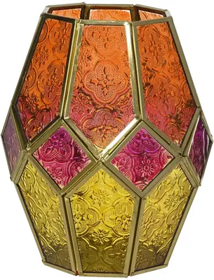 Anna's Collection lantaarn   16.5x16.5x20.5cm roze/multi