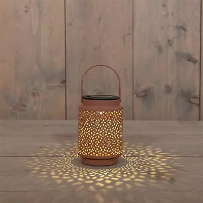 Anna's Collection lantaarn solar 1 led metaal 8.5x8.5x12cm terra - afbeelding 2