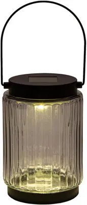 Anna's Collection lantaarn solar 1led glas 12x8.5cm zwart - afbeelding 2