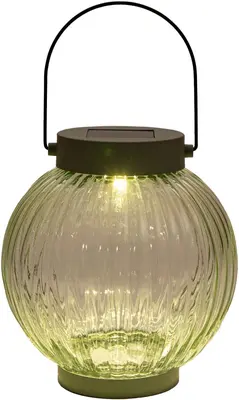 Anna's Collection lantaarn solar 1led glas 15x14.5cm olijf