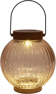 Anna's collection lantaarn solar 1led glas 15x14.5cm terra
