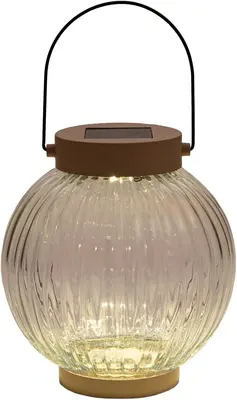 Anna's collection lantaarn solar 1led glas 15x14.5cm zand