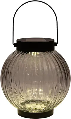 Anna's Collection lantaarn solar 1led glas 15x14.5cm zwart