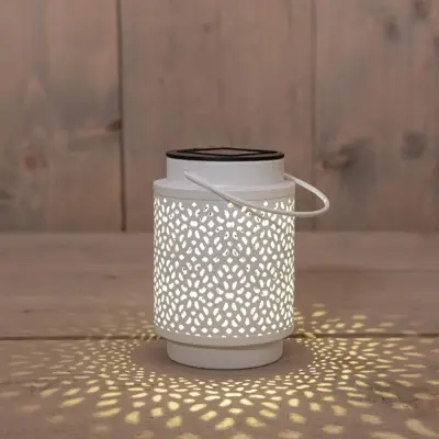 Anna's Collection Lantaarn solar led metaal 8,5 x 8,5 x 12 cm wit