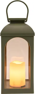 Anna's Collection Lantaarn solar met kaars 11 x 11 x 27 cm Olijf