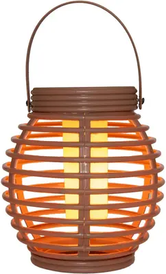 Anna's collection lantaarn solar met vlameffect 15x15cm terra