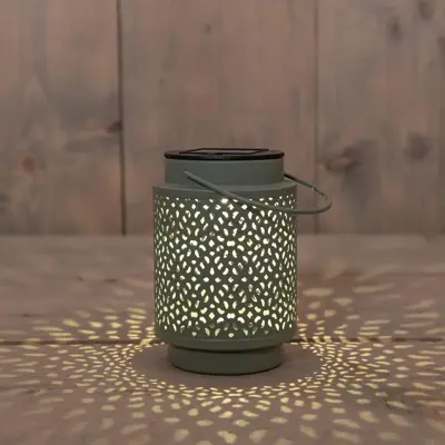 Anna's Collection Lantaarn solar metaal 8.5 x 8.5 x 12 cm Olijf