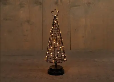 Anna's Collection LED 3D boom 60 lampjes zwart & koper 36cm, classic warm - afbeelding 1