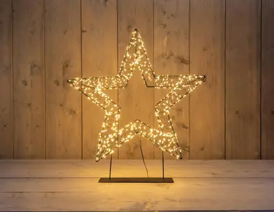 Anna's Collection LED 3D ster op voet 1200 lampjes flash metaal Ø 56 x 5cm, classic warm - afbeelding 1