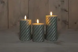 Anna's Collection LED buitenkaars 3d flame swirl 7.5 cm olijfgroen 3 stuks - afbeelding 1