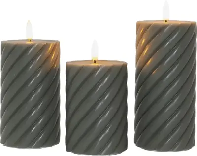 Anna's Collection LED buitenkaars 3d flame swirl 7.5 cm olijfgroen 3 stuks - afbeelding 2