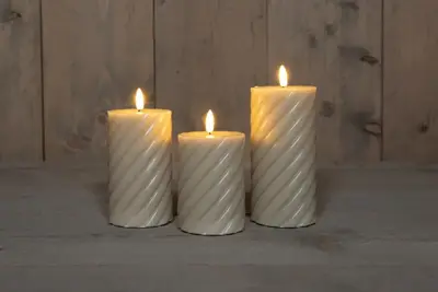 Anna's Collection LED buitenkaars 3d flame swirl 7.5 cm taupe 3 stuks - afbeelding 1