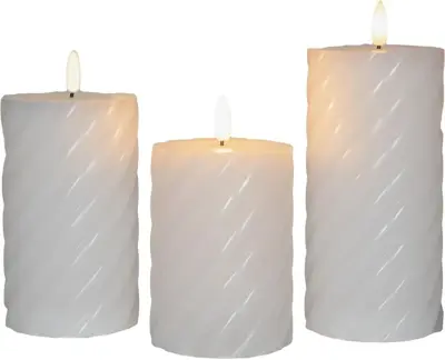 Anna's Collection LED buitenkaars 3d flame swirl 7.5 cm wit 3 stuks - afbeelding 2
