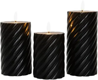 Anna's Collection LED buitenkaars 3d flame swirl 7.5 cm zwart 3 stuks - afbeelding 2