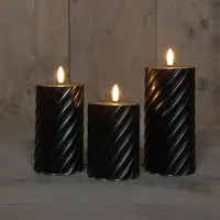 Anna's Collection LED buitenkaars 3d flame swirl 7.5 cm zwart 3 stuks - afbeelding 1