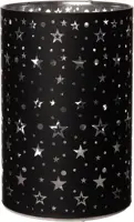Anna's Collection LED cilinder glas met sterren zwart Ø 10 x 15cm warm wit - afbeelding 3