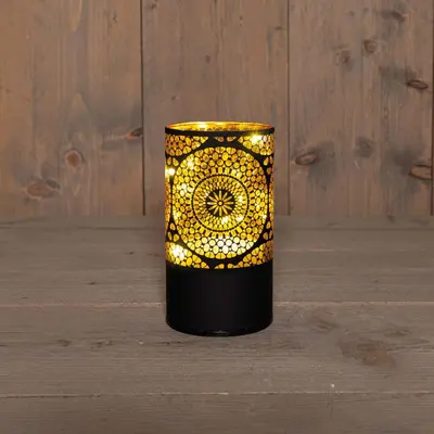Anna's Collection LED cylinder glas Marrakech 10 lampjes goud Ø 9 x 16cm, warm wit - afbeelding 1