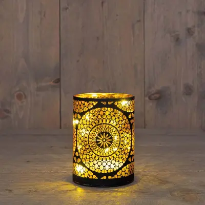 Anna's Collection LED cylinder glas Marrakech 10 lampjes goud Ø 9 x 12cm, warm wit - afbeelding 1