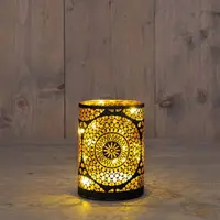 Anna's Collection LED cylinder glas Marrakech 10 lampjes goud Ø 9 x 12cm, warm wit - afbeelding 1