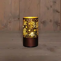 Anna's Collection LED cylinder glas sterren 10 lampjes brons Ø 9 x 12cm, warm wit - afbeelding 1