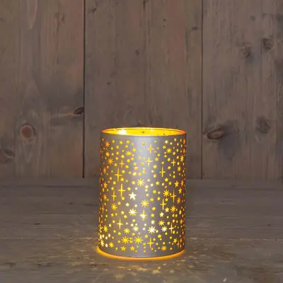 Anna's Collection LED cylinder glas sterren 10 lampjes champagne Ø 9 x 12cm, warm wit - afbeelding 1