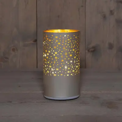 Anna's Collection LED cylinder glas sterren 10 lampjes champagne Ø 9 x 16cm, warm wit - afbeelding 1