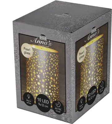 Anna's Collection LED cylinder glas sterren 10 lampjes champagne Ø 9 x 12cm, warm wit - afbeelding 1
