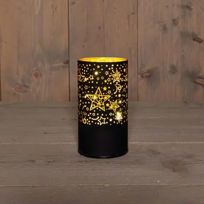 Anna's Collection LED cylinder glas sterren 10 lampjes goud Ø 9 x 16cm, warm wit - afbeelding 1