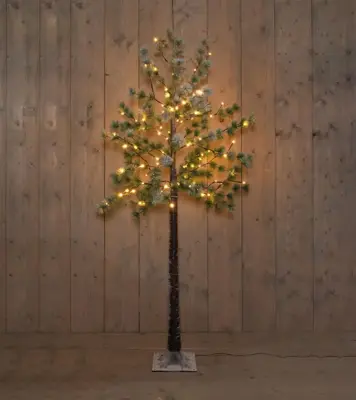 Anna's Collection LED dennenboom met sneeuw 96 lampjes bruin 180cm, classic warm - afbeelding 2