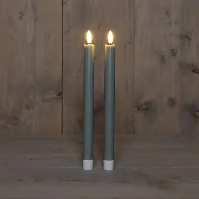 Anna's Collection LED dinerkaars 3d flame 24 cm olijfgroen 2 stuks - afbeelding 1