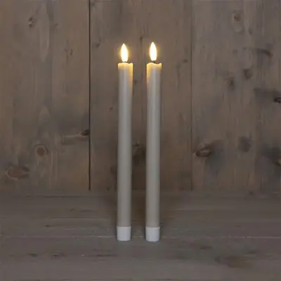 Anna's Collection LED dinerkaars 3d flame 24 cm taupe, bruin 2 stuks - afbeelding 1