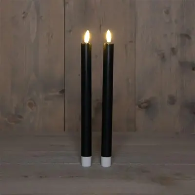 Anna's Collection LED dinerkaars 3d flame 24 cm zwart 2 stuks - afbeelding 1