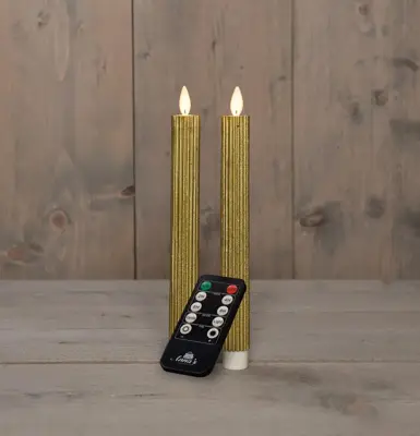 Anna's Collection LED dinerkaars flame effect ribbel 23 cm goud 2 stuks - afbeelding 1