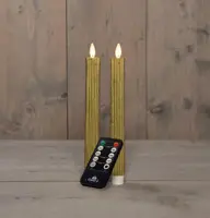 Anna's Collection LED dinerkaars flame effect ribbel 23 cm goud 2 stuks - afbeelding 1