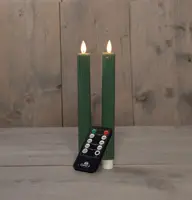 Anna's Collection LED dinerkaars flame effect ribbel 23 cm groen 2 stuks - afbeelding 1