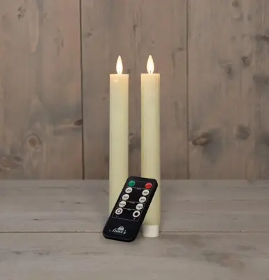 Anna's Collection LED dinerkaars flame effect ribbel 23 cm ivoor 2 stuks - afbeelding 1