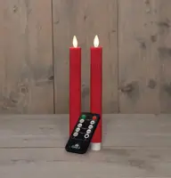 Anna's Collection LED dinerkaars flame effect ribbel 23 cm rood 2 stuks - afbeelding 1