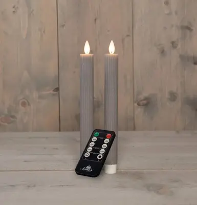 Anna's Collection LED dinerkaars flame effect ribbel 23 cm taupe 2 stuks - afbeelding 1
