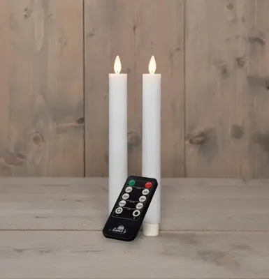 Anna's Collection LED dinerkaars flame effect ribbel 23 cm wit 2 stuks - afbeelding 1