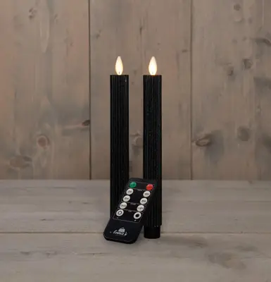 Anna's Collection LED dinerkaars flame effect ribbel 23 cm zwart 2 stuks - afbeelding 1
